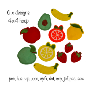 Digital Download set of 6 Fruit Play food Machine Embroidery Design all formats, school, nursery educational learn Montessori pretend
