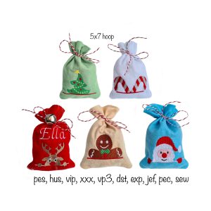 Christmas Treat Bag In the Hoop Machine embroidery design Santa Reindeer