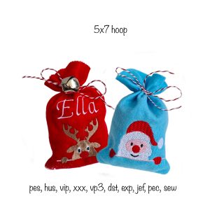 Christmas Treat Bag In the Hoop Machine embroidery design Santa Reindeer