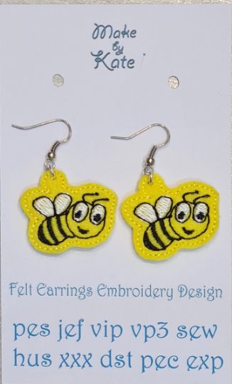 Instant Download Felt Cute Trendy Bumble Bee Aesthetic Earrings Machine Embroidery Design in all formats in the hoop