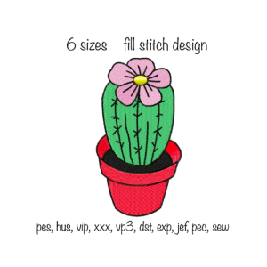 Instant Download 6 sizes Cute Trendy Cartoon Cactus Fill Machine Embroidery Design in all formats in the hoop flower pot