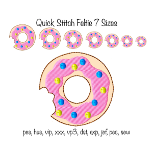 Instant Download Doughnut quick stitch Feltie outline Machine Embroidery Design in format pec pes jef sew exp vip vp3 dst hus in the hoop