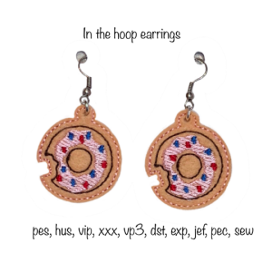 Instant Download Felt Cute Trendy Doughnut Aesthetic Earrings Machine Embroidery Design in all formats in the hoop pes jef hus vip vp3 xxx