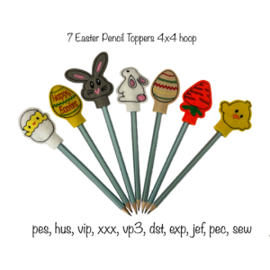 Instant Download set of 7 Easter quick stitch pencil toppers Machine Embroidery Design in multiple formats in the hoop gift spring chick