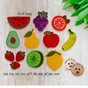 Digital Download set of 10 Fruit Play food Machine Embroidery Design all formats, school, nursery educational learn Montessori pretend quick