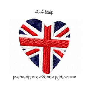 Digital Download Heart British Union Jack UK flag London Machine Embroidery pattern Design, multiple formats