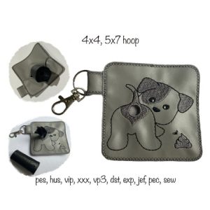 Instant Download in the hoop dog poo bag roll holder pouch 4x4 5x7 Machine Embroidery Design in multiple formats in the hoop key ring tag