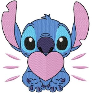Instant Download 3 sizes Blue Alien Stitch Cartoon Monster fill stitch Machine Embroidery Design in multiple formats Love heart valentine