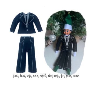 Digital Download 5x7 Elf Smart Suit set blazer and trousers in the hoop Machine Embroidery Designs funny festive doll clothes