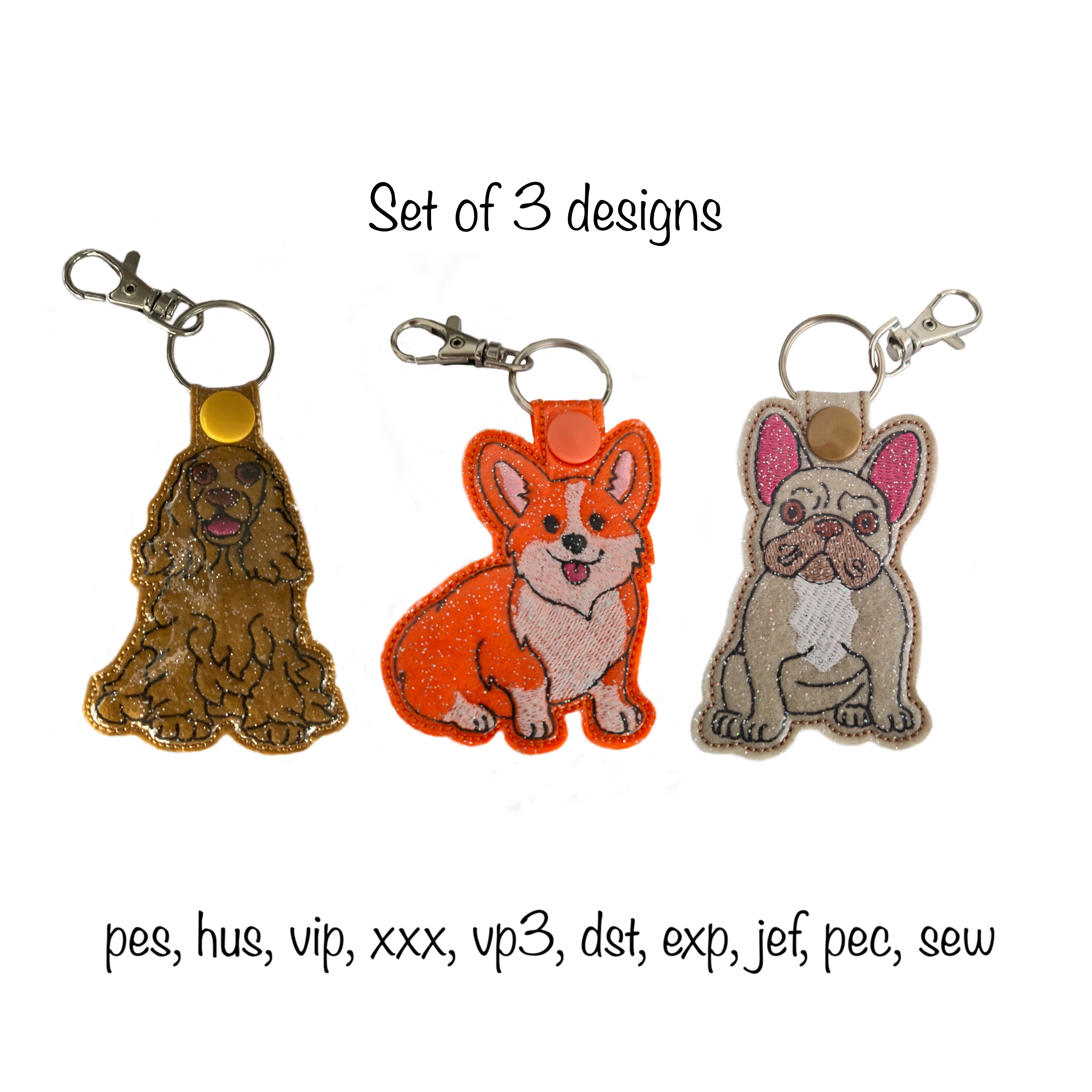 French Bulldog Key Fob Bag Tag Embroidery Machine design