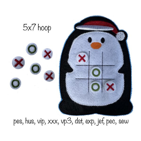 Penguin Tic Tac Toe Game in the hoop Christmas Machine embroidery design